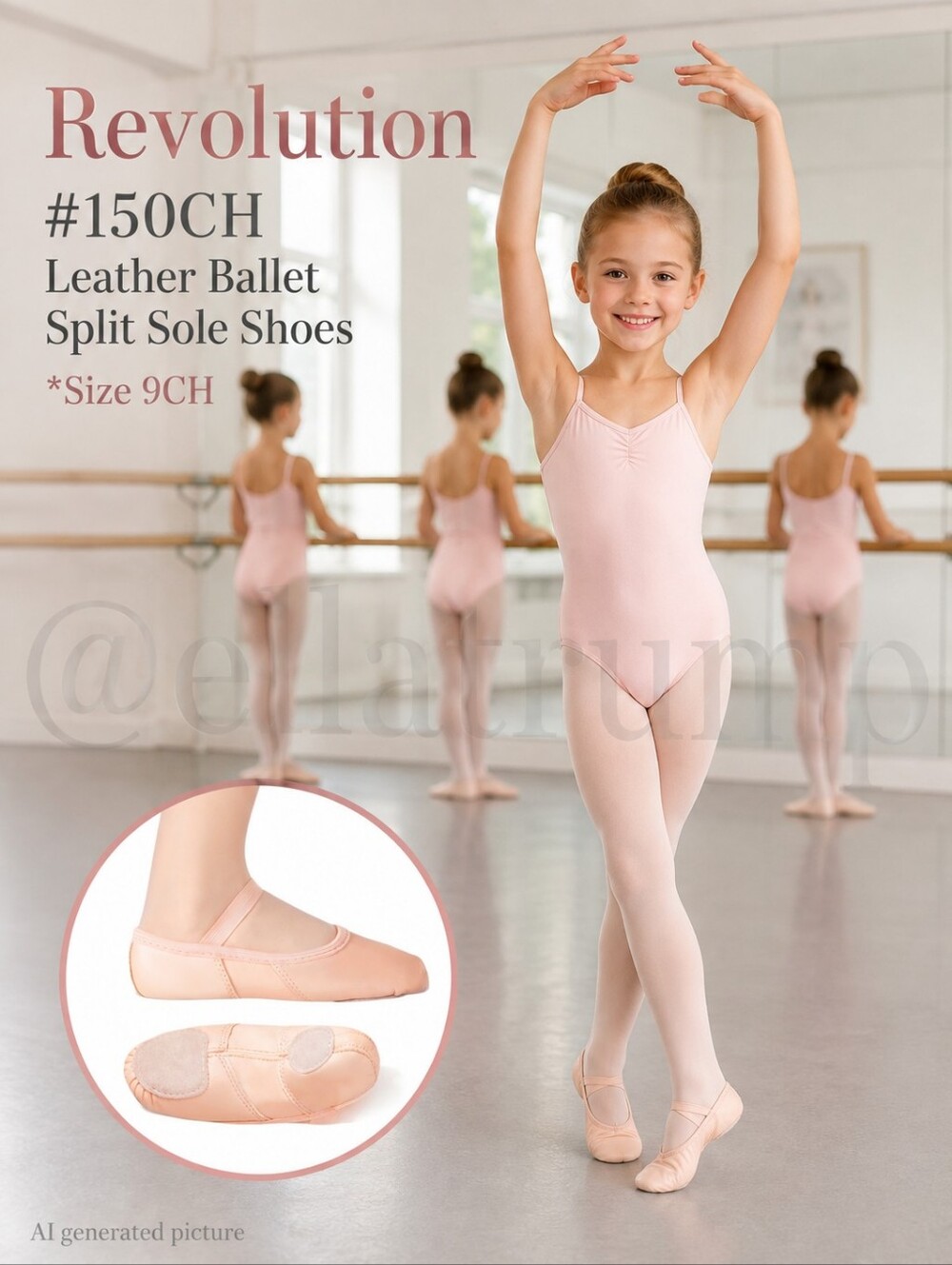 Dance Shoes Revolution #150CH Leather Ballet Split Sole Shoes Size 9CH